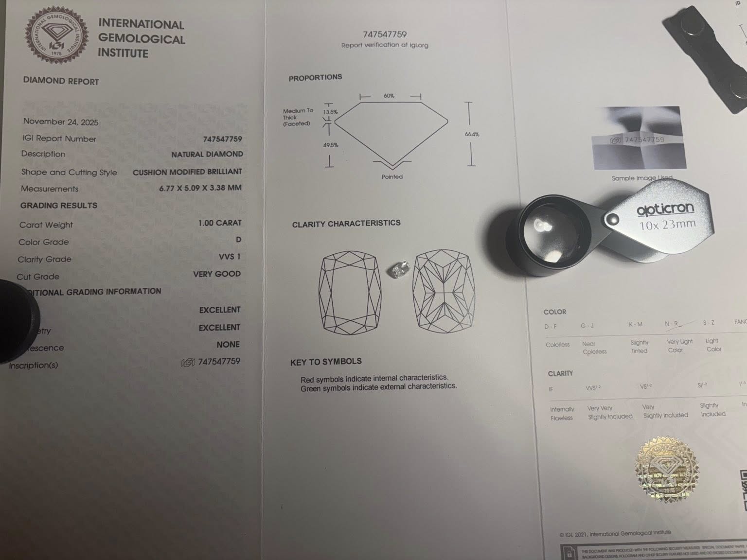 1.00 ct D-Color Diamond Pendant | VVS1 Clarity – IGI Certified & Laser-Verified