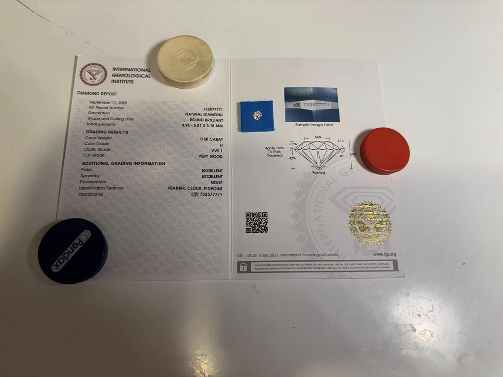 NATURAL DIAMOND – 0.50 CT ROUND BRILLIANT · H / VVS1 · IGI CERTIFIED · LASER-VERIFIED