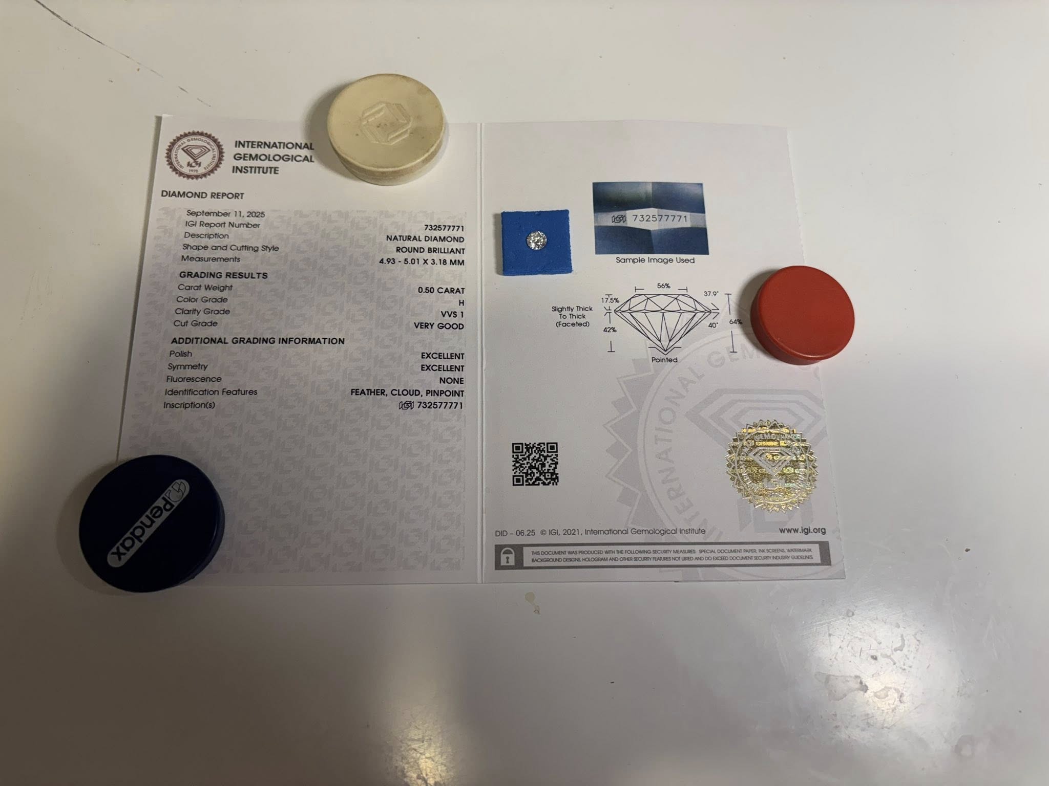 NATURAL DIAMOND – 0.50 CT ROUND BRILLIANT · H / VVS1 · IGI CERTIFIED · LASER-VERIFIED