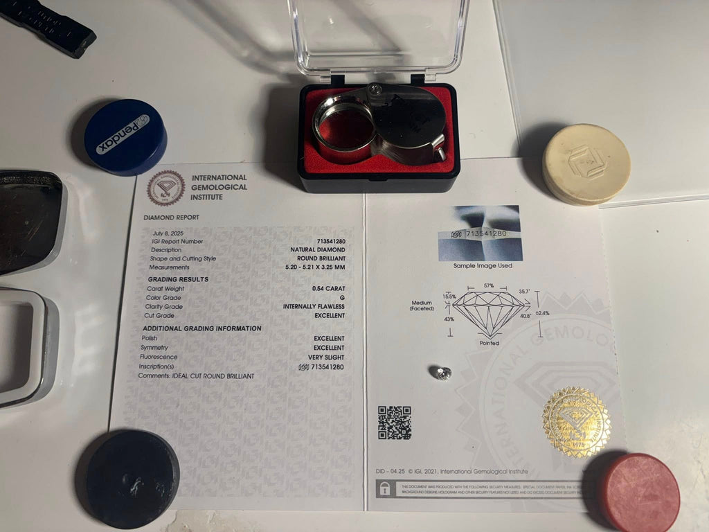Natural Diamond 0.54 ct Round Brilliant – G / IF – 3EX – IGI Certified & Laser Inscribed
