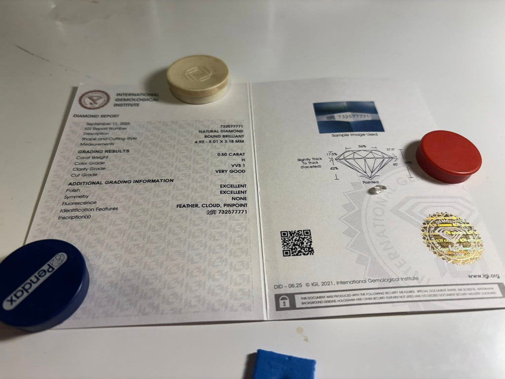 NATURAL DIAMOND – 0.50 CT ROUND BRILLIANT · H / VVS1 · IGI CERTIFIED · LASER-VERIFIED