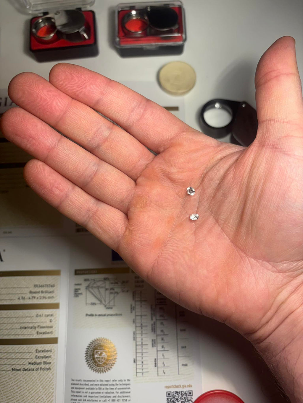 Exclusively matched pair of natural diamonds – 0.82 ct total (D / IF, Triple Excellent)