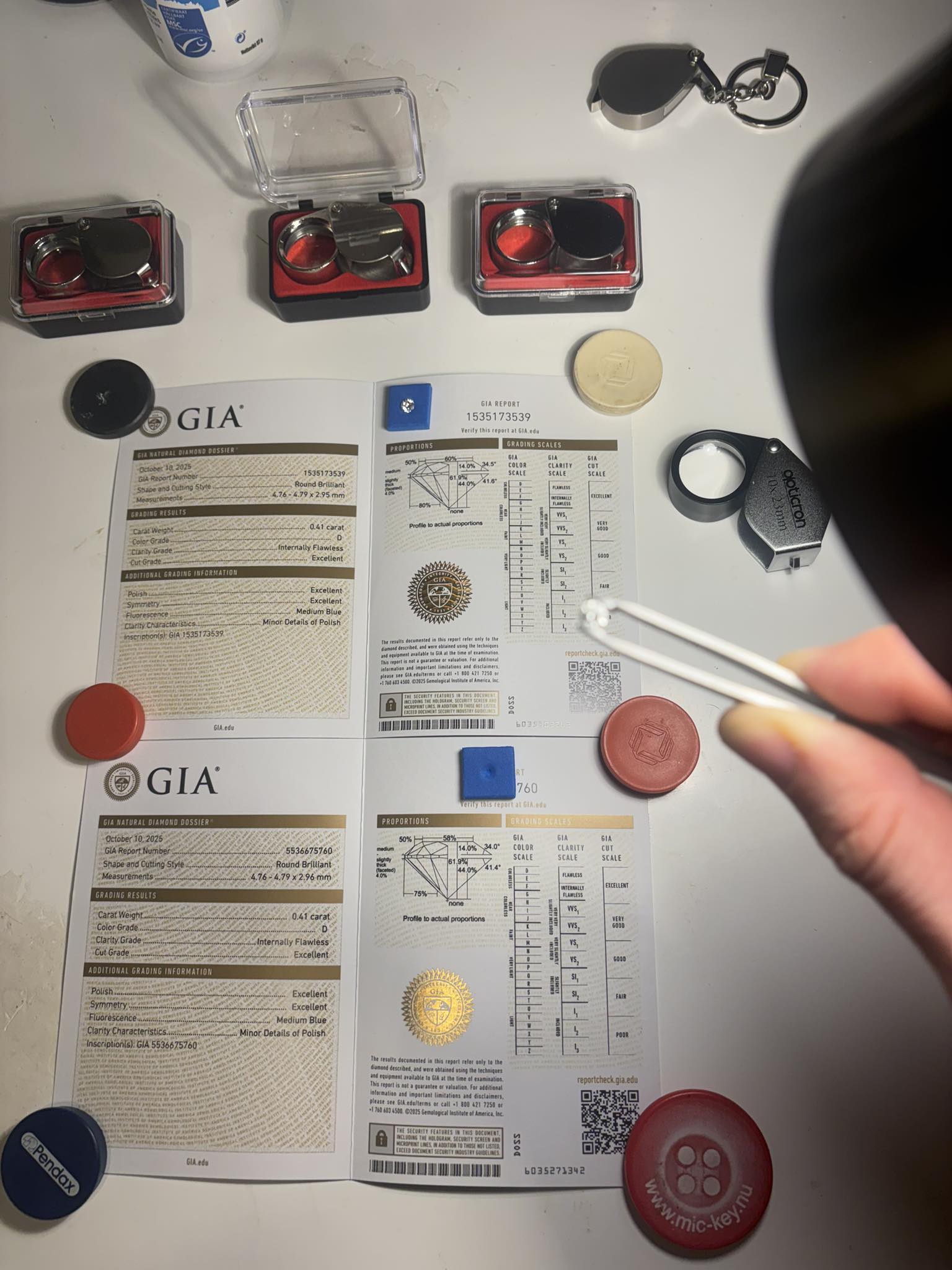 Exclusively matched pair of natural diamonds – 0.82 ct total (D / IF, Triple Excellent)