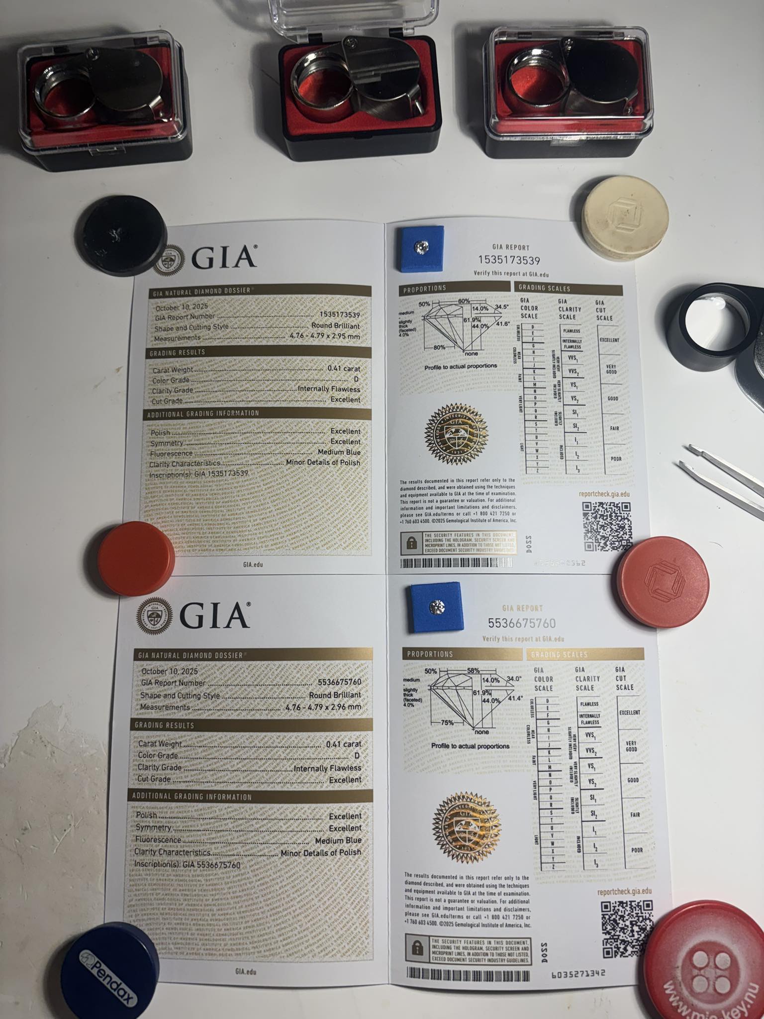 Exclusively matched pair of natural diamonds – 0.82 ct total (D / IF, Triple Excellent)