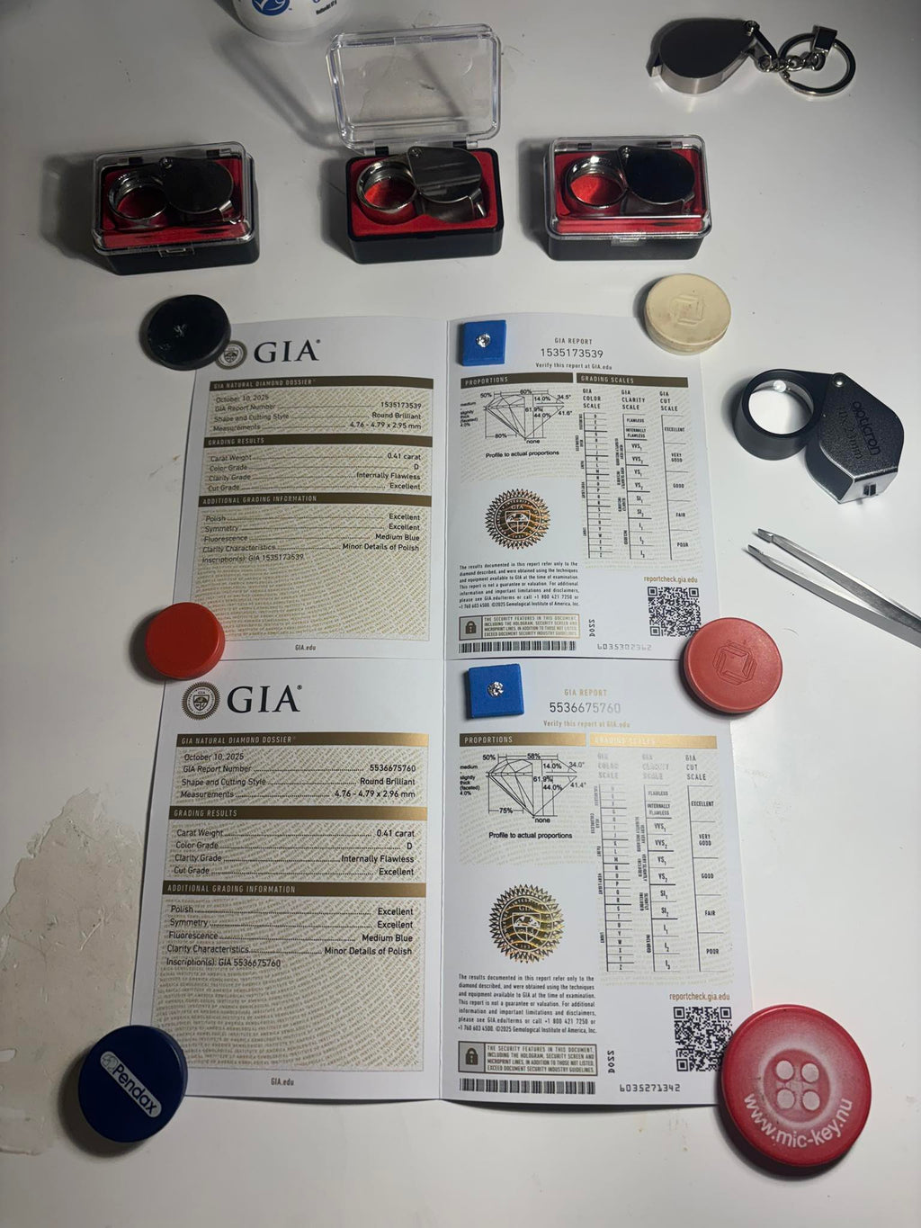 Exclusively matched pair of natural diamonds – 0.82 ct total (D / IF, Triple Excellent)