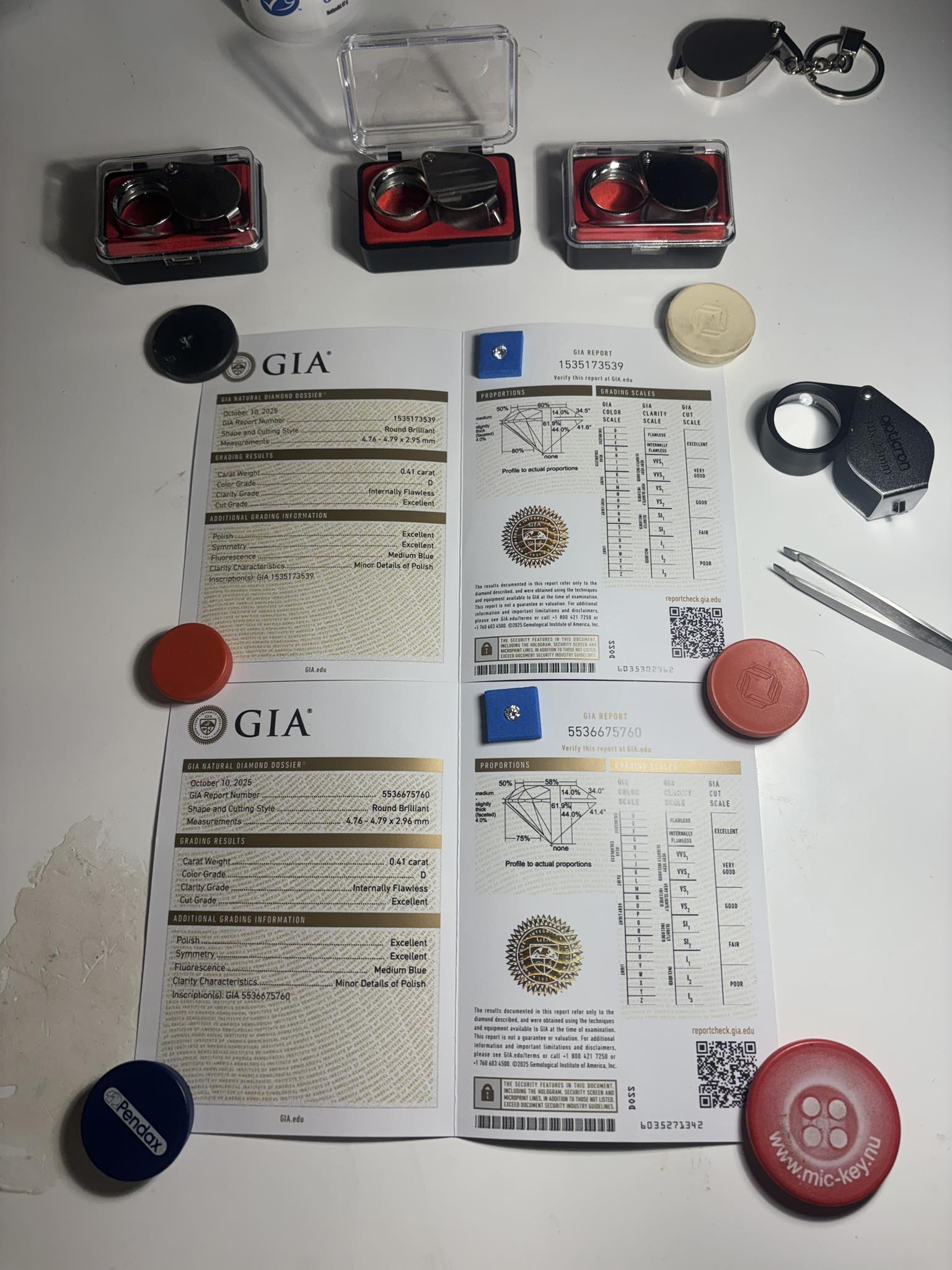 Exclusively matched pair of natural diamonds – 0.82 ct total (D / IF, Triple Excellent)