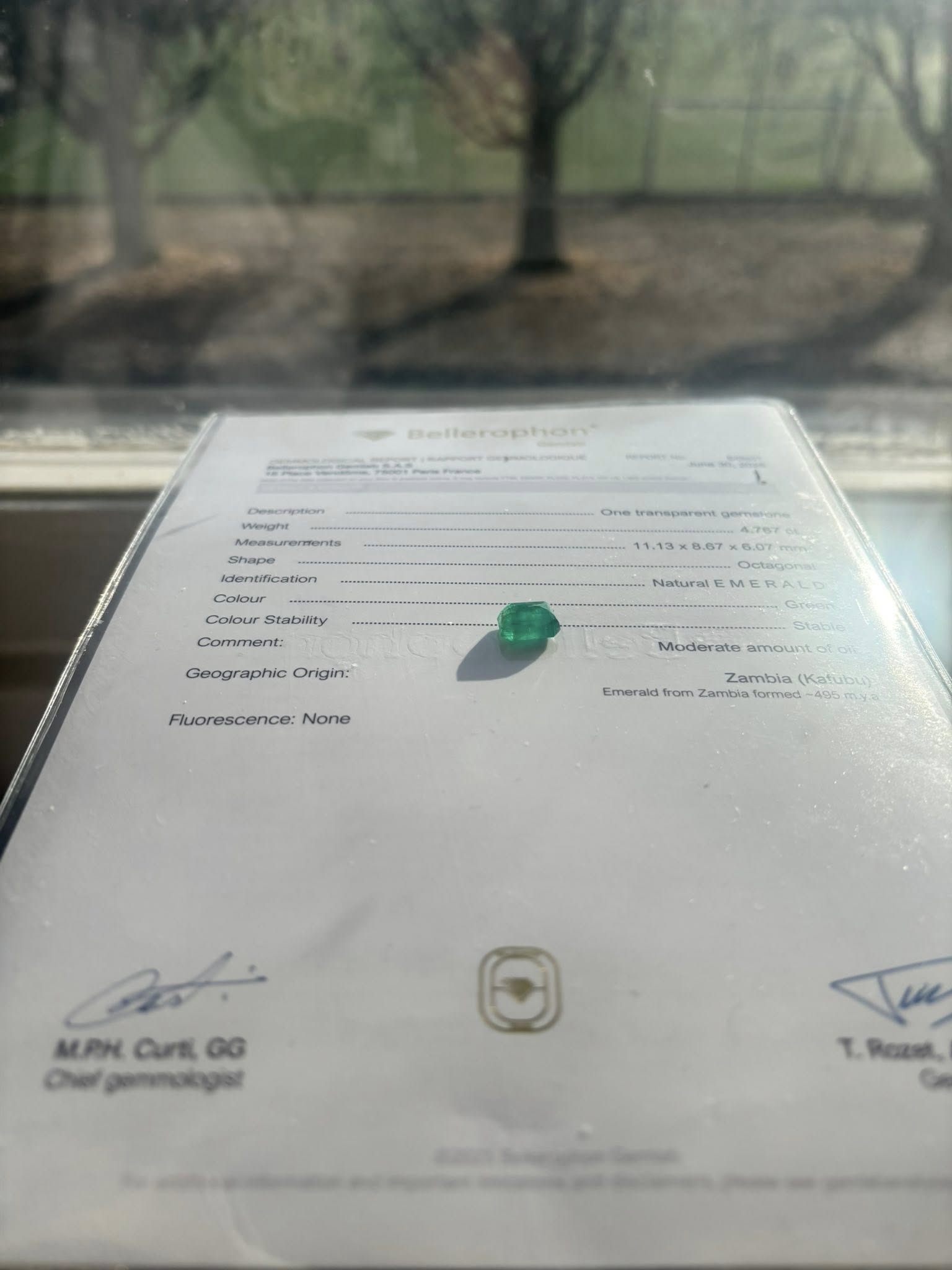 NATURAL ZAMBIAN EMERALD – 4.77 CT OCTAGONAL CUT · ZAMBIA (KAFUBU) · BELLEROPHON CERTIFIED · VIDEO INCLUDED