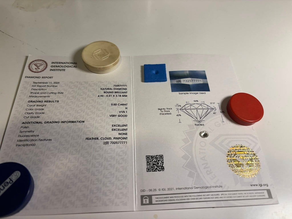 NATURAL DIAMOND – 0.50 CT ROUND BRILLIANT · H / VVS1 · IGI CERTIFIED · LASER-VERIFIED